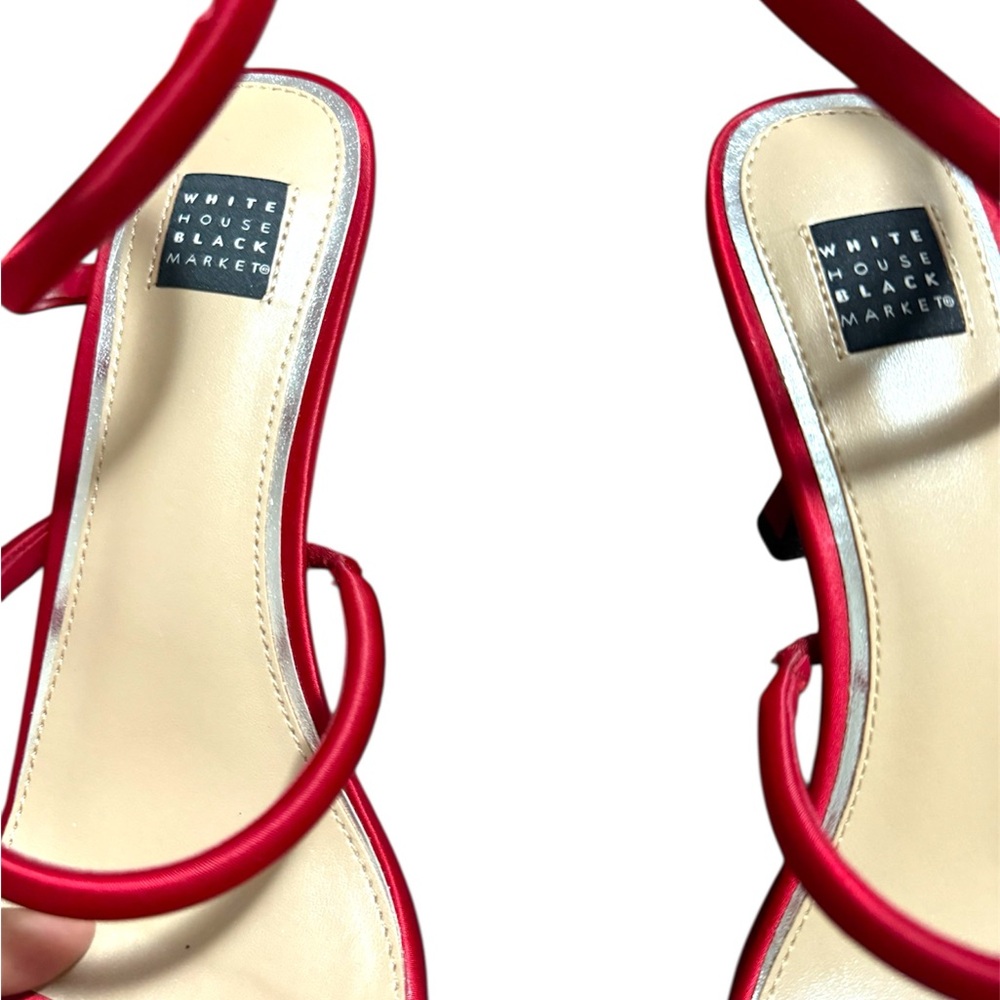 White House Black Market Red Spiral Strap Stiletto Heels - Picture 5 of 5